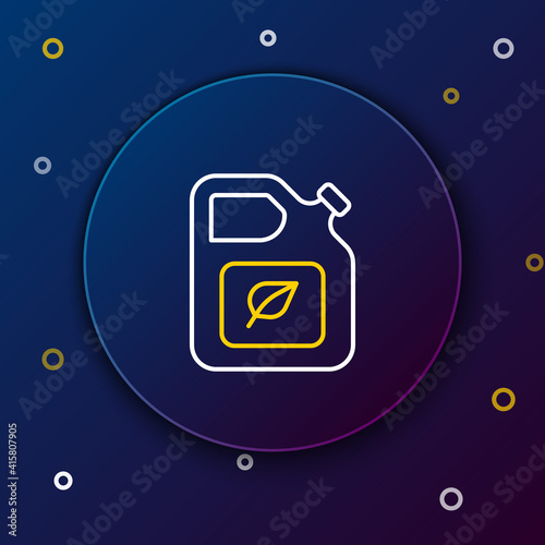 Line Bio fuel canister icon isolated on blue background. Eco bio and barrel. Green environment and recycle. Colorful outline concept. Vector.