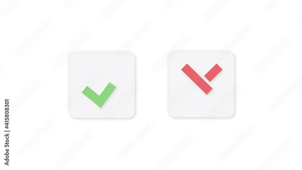Animation in motion graphics of a check mark symbol and a symbol in X on transparent background with alpha channel. Animation in motion graphics of a check mark symbol and a symbol in X on transparent background with alpha channel.