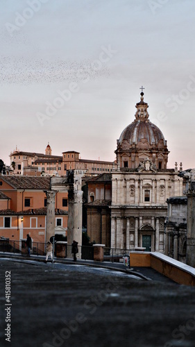 Trajan's Column and Santa Maria di Loreto Church, Rome, Italy