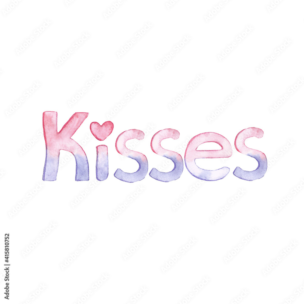 Watercolor letters. English alphabet. Kisses Watercolor letters. English alphabet. Kisses
