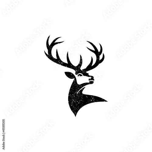 Vintage Rustic Silhouette of Head of Reindeer, Deer, Antler Vector Illustration