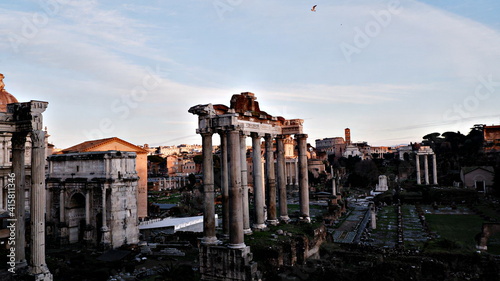 The best view of the ancient Roman Forum from the observation deck of Capitol Hill. The observation deck is located behind the Capitol building.