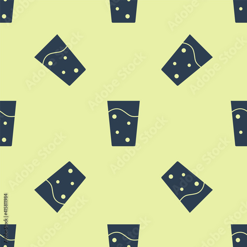 Blue Glass with water icon isolated seamless pattern on yellow background. Soda glass. Vector.