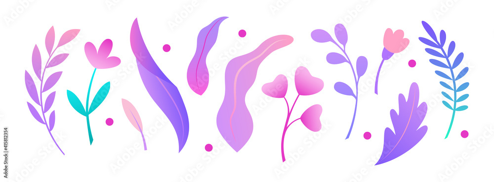 Set of abstract colorful leaves . Vector elements for your design. Botanical illustration.