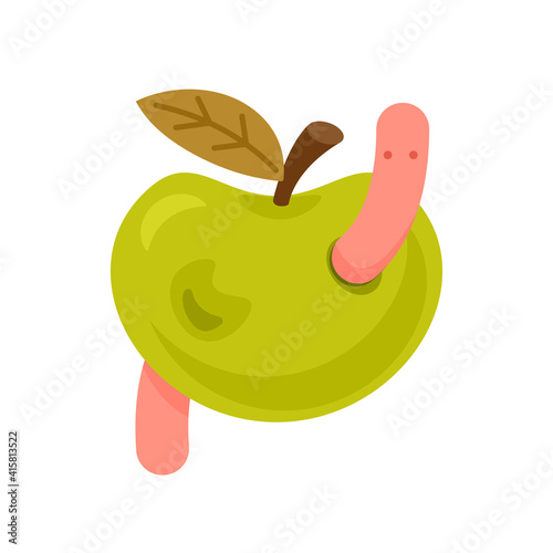 Rotten apple with worm icon. Clipart image isolated on white background