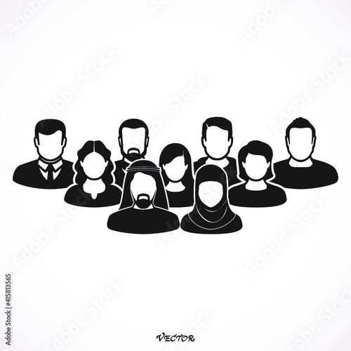 Illustration of crowd of people icon silhouettes vector. Social icon.