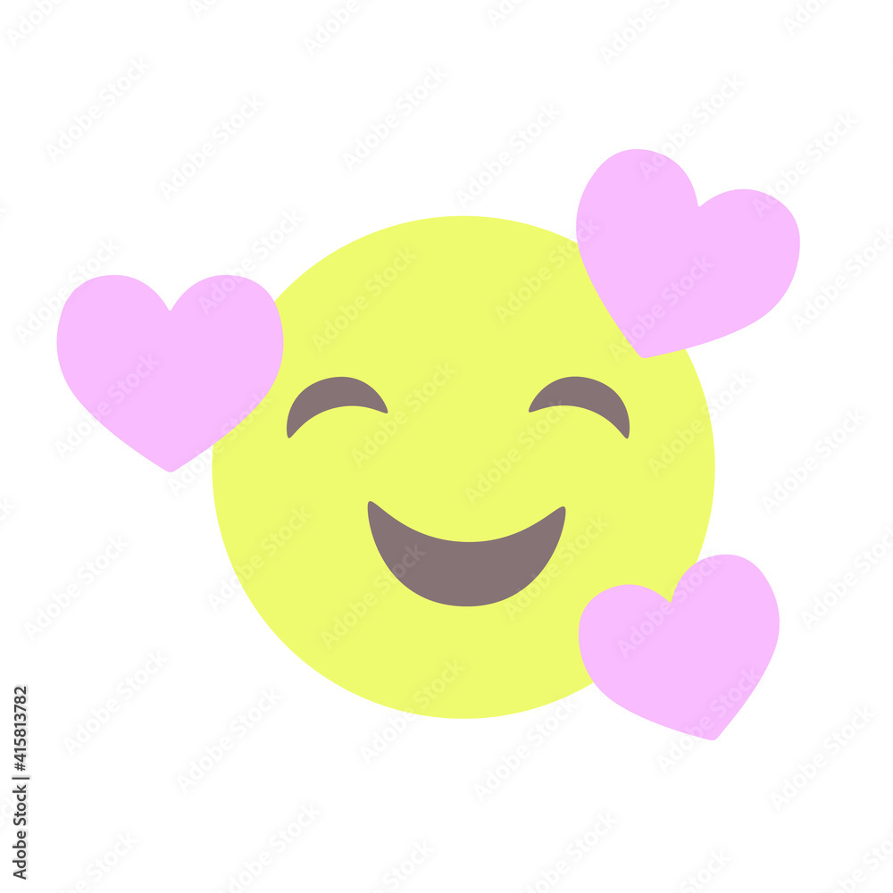 Vector round isolated emoticon on a white background with pink hearts. A symbol of joy and happiness
Yellow face with closed eyes and a smile. Popular chat elements. Trendy emoticon, flat, cartoon. Vector round isolated emoticon on a white background with pink hearts. A symbol of joy and happiness
Yellow face with closed eyes and a smile. Popular chat elements. Trendy emoticon, flat, cartoon.