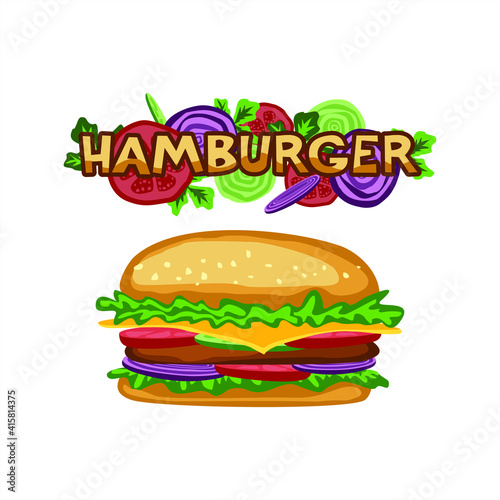 Vector hand drawn hamburger. Fast food and unhealthy food isolated on white background. Cheeseburger icon for restaurant menu