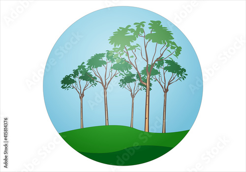 Bosque de árboles en una esfera.