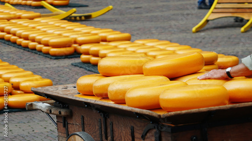 Lots of cheese at a festival in Holland.