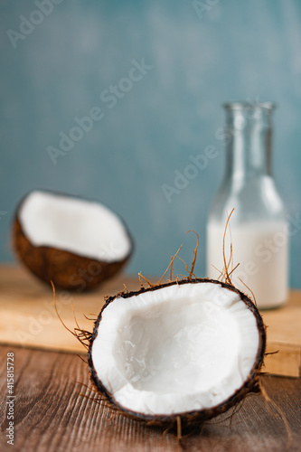 Fresh coconut fruit on table top