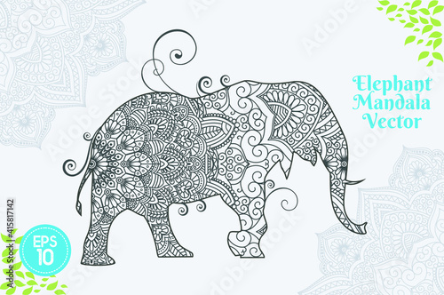 Elephant Mandala Vector Coloring Book