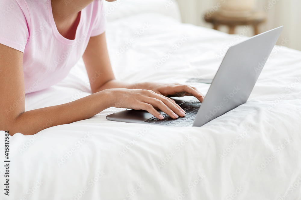 Fototapeta premium Online chat with friends, work from home, social networks, new normal and social distance