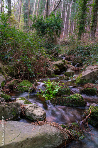 beautiful waterfalls in the river along the hiking trails in the village of Talamantes, Zaragoza, Spain. photo