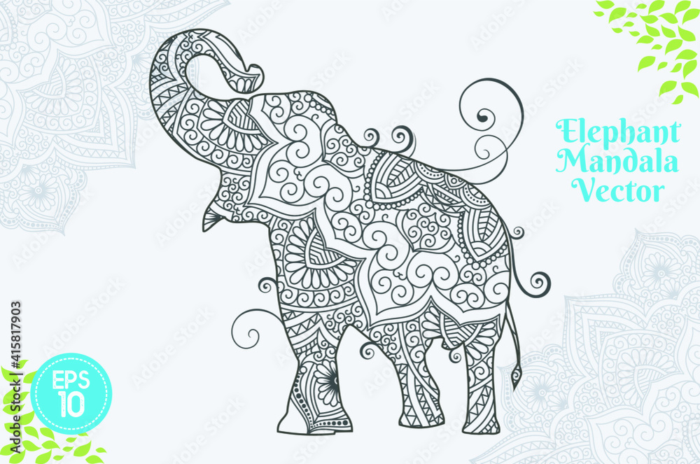 Naklejka premium Elephant Mandala Vector Coloring Book