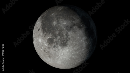3D illustration. Moon on night black sky background