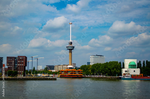 Rotterdam, Netherlands - August 4, 2019: Euromast tower of Rotterdam, a famous landmark of the city.