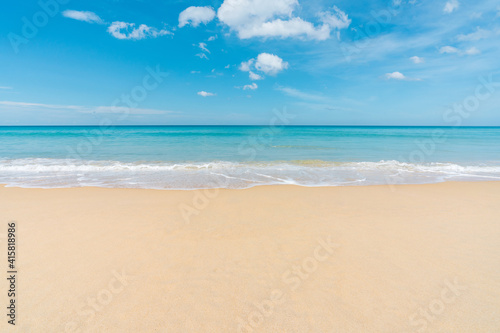 beautiful beach with white sand and blue sky. Seascape at Phuket thailand