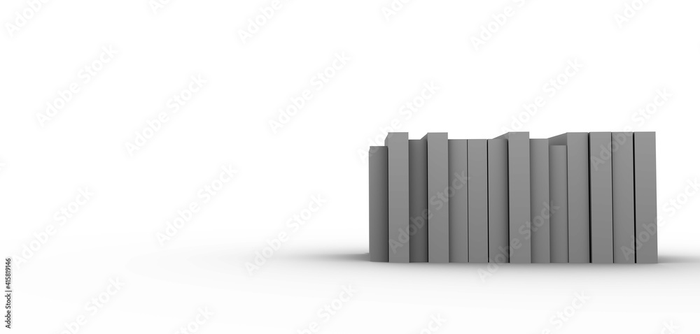 Ilustración en 3D (render) de muchos libros, amontonados o en fila. Estilo maqueta y en blanco y negro Ilustración en 3D (render) de muchos libros, amontonados o en fila. Estilo maqueta y en blanco y negro