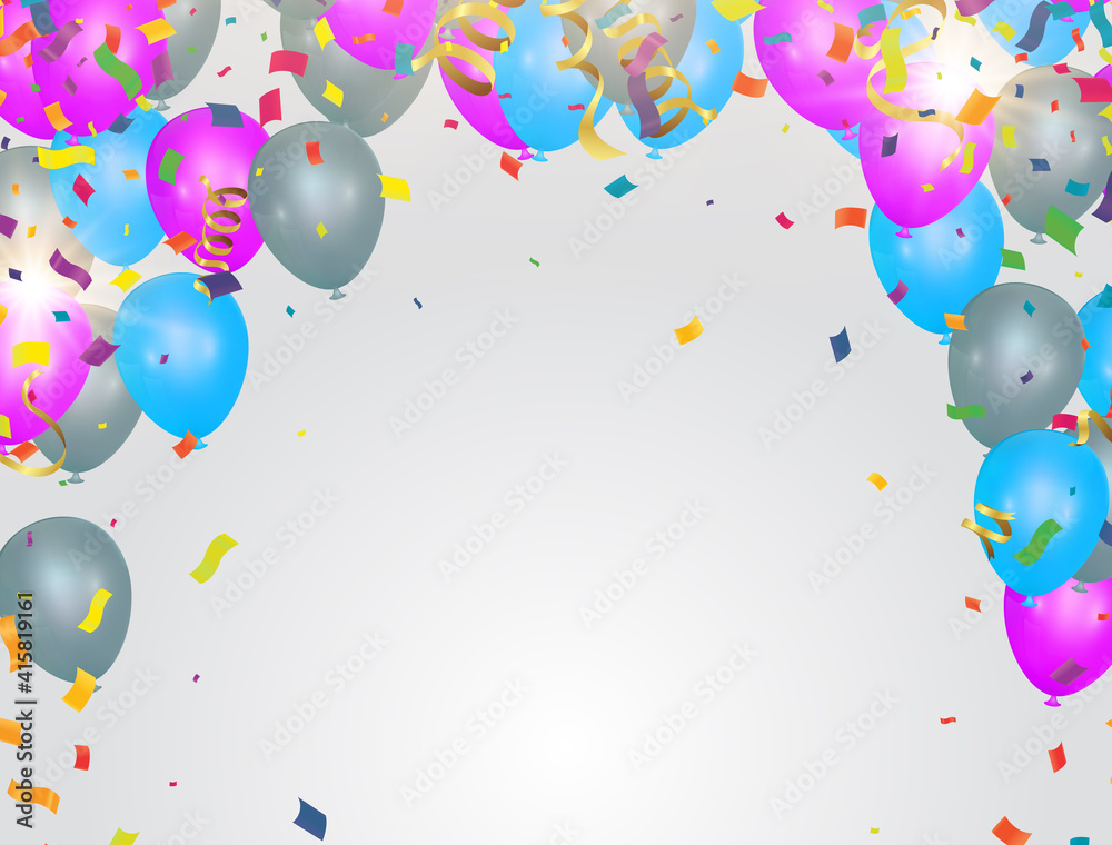 Happy Birthday - Balloons Background Design (place for text) vector birthday  card, party invitation, banner, Stock Vector | Adobe Stock
