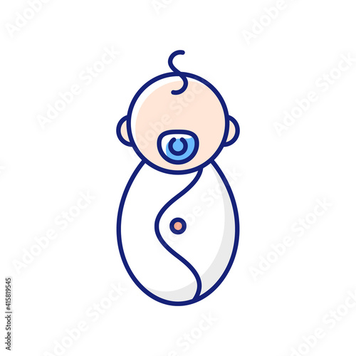 Male newborn RGB color icon. Baby phase. Infancy development. Age period from birth to 2 months. Baby-care concerns. Tracking feedings, diapers. Burping, bathing, bonding. Isolated vector illustration