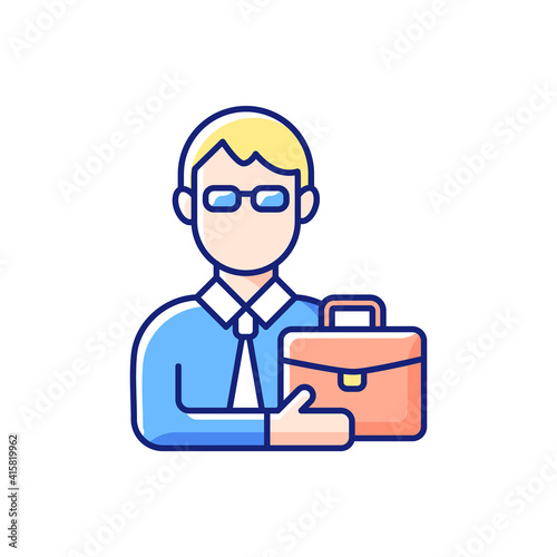 Male adult RGB color icon. Middle-aged man. Midlife reevaluation. Fully developed and mature person. Physical, intellectual maturity. Adulthood. Human lifespan period. Isolated vector illustration