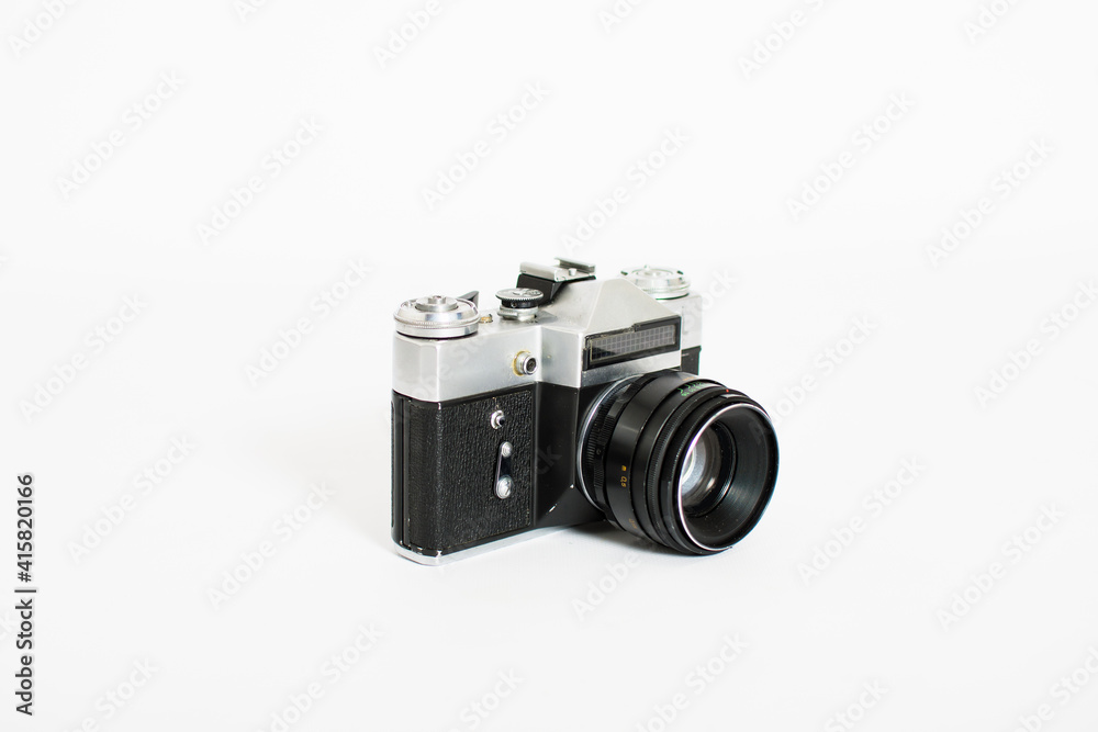 Fototapeta premium Old film camera isolated on white background with copy space.