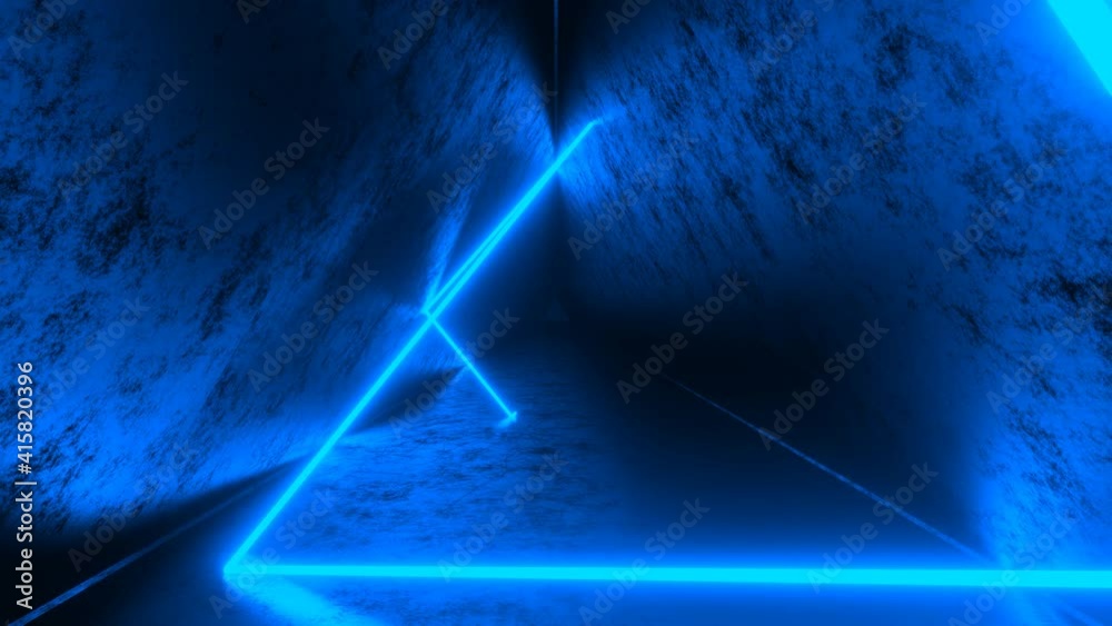 4K Abstract seamless looped animation of blue neon ray, glowing light tubes
