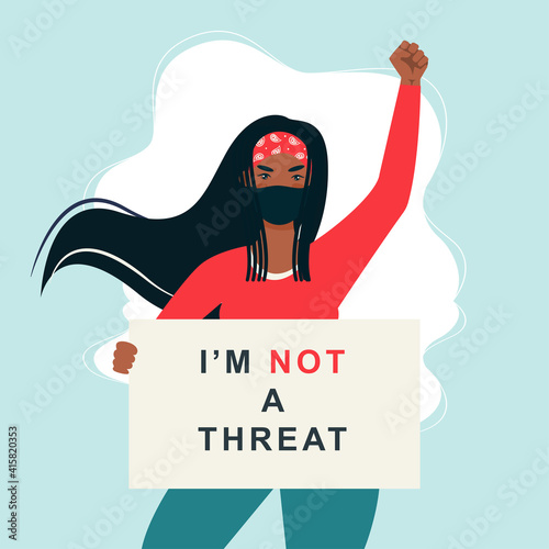 Stop racism and stronger together concept. BLM, Black lives matter, African Americans and white people against racism, protest banners and posters about Human Right of Black People in US

