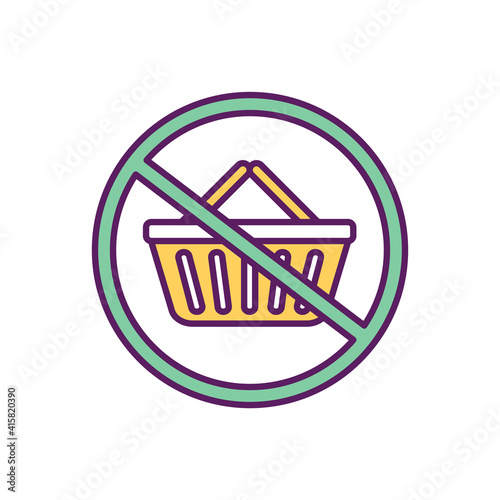 Reducing unnecessary consumption RGB color icon. Buying too much stuff. Shopping addiction. Escaping consumerism. Goods, services purchasing. Compulsive shopping avoiding. Isolated vector illustration