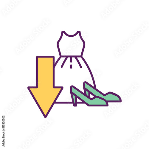 Overconsumption in fashion industry RGB color icon. Overproduction. Disposable clothing. Environmental impact. Global fashion consumerism. Obsessive consumption disorder. Isolated vector illustration