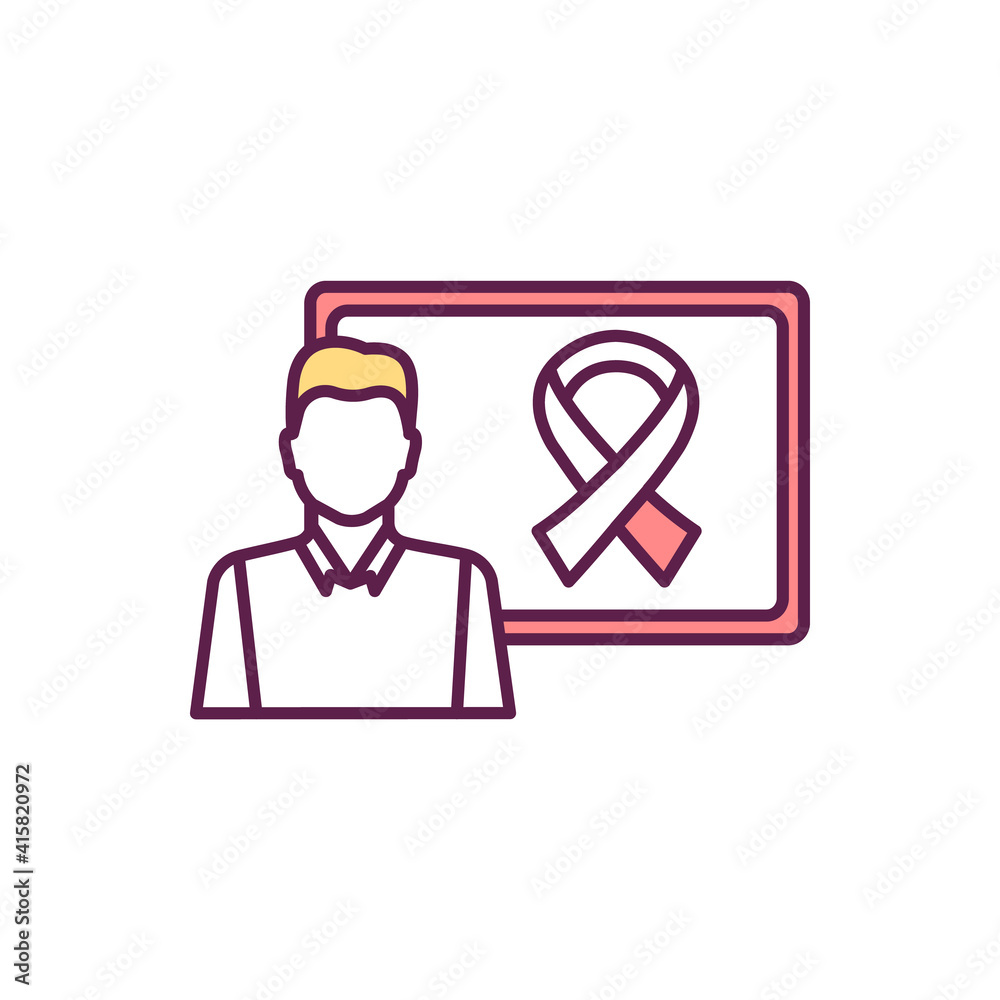 Cancer-related ribbon RGB color icon. Awareness ribbon. Showing support, raising consciousness. Regular preventive screenings promotion. Public awareness creation. Isolated vector illustration Cancer-related ribbon RGB color icon. Awareness ribbon. Showing support, raising consciousness. Regular preventive screenings promotion. Public awareness creation. Isolated vector illustration