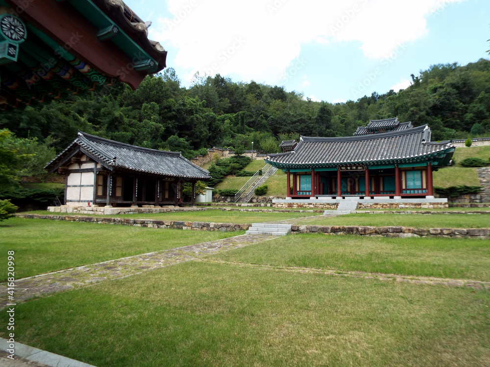 Gimhae, South Korea, September 3, 2017: Mileug-Am Buddhist temple. Gimhae, South Korea