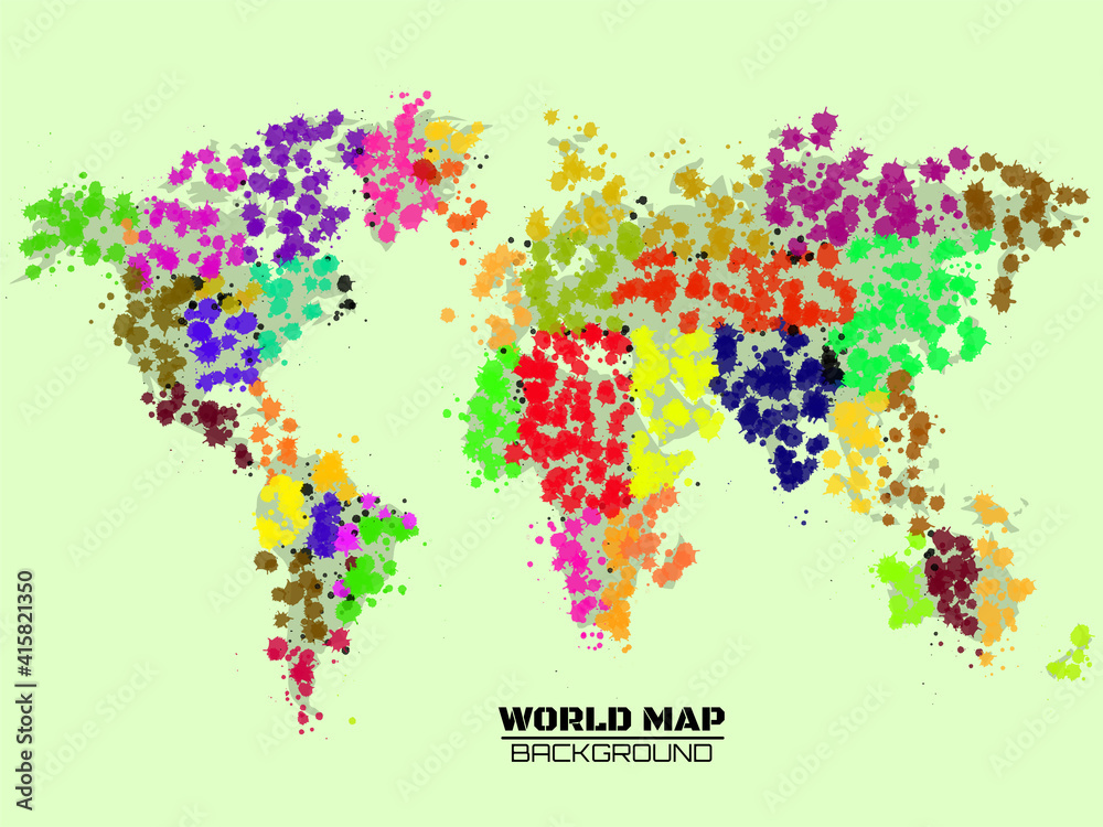 Fototapeta premium Abstract world map in the form of blots, colorful ink splashes, grunge splatters. Vector illustration