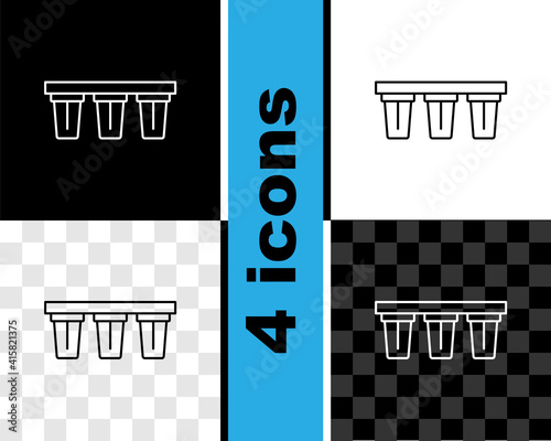 Set line Water filter icon isolated on black and white, transparent background. System for filtration of water. Reverse osmosis system. Vector.