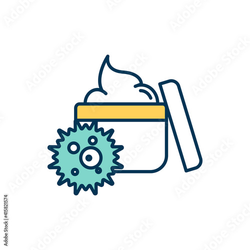 Expired cream product RGB color icon. Using old cosmetics risks. Dangerous threat. Expiry dates. Allergic reactions and infection. Danger for appearance and health. Isolated vector illustration