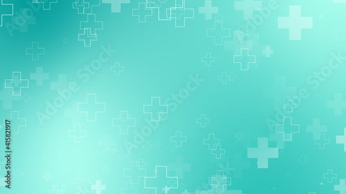 Abstract medical green blue cross pattern background.