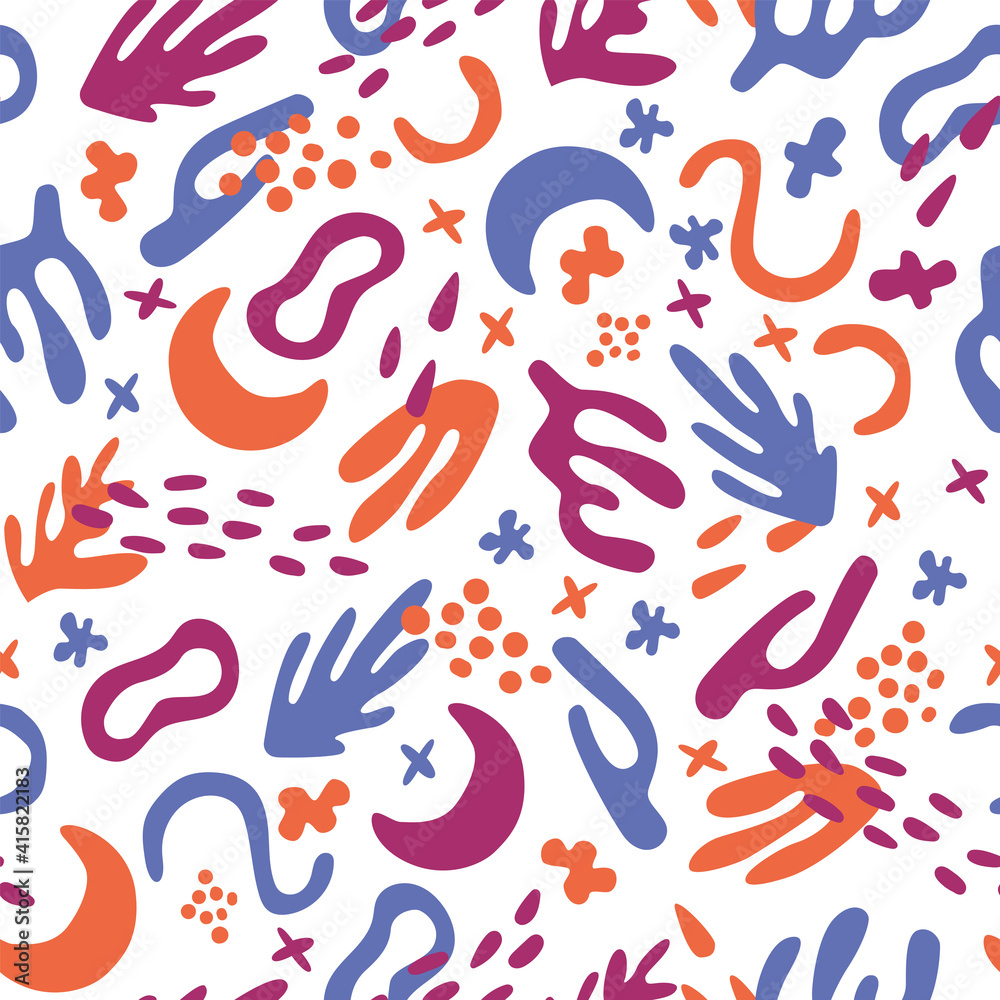 Abstract matisse shapes seamless pattern. Hand drawn organic shapes for fabric, wrapping paper, textile, wallpaper, home apparel.