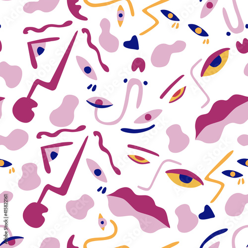 Abstract faces seamless pattern. Contemporary Matisse inspired background. Organic portrait shapes in vector