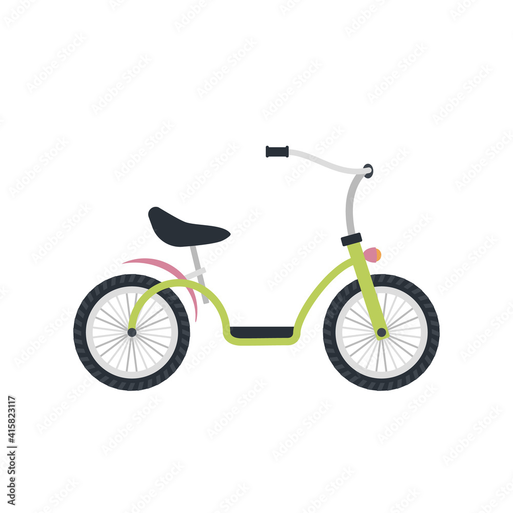 Children s two-wheeled balance bike in green and pink. Children s two-wheeled balance bike in green and pink.