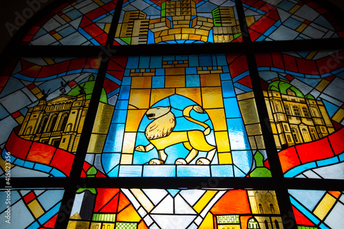  stained glass window with Lviv coat of arms in Lviv city hall