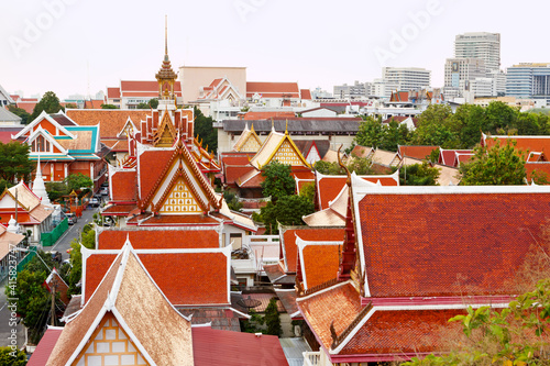 Red tile roofs in Bangkok  Thailand. The view from the top