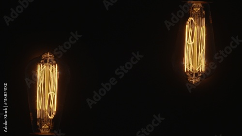 Dwie żarówki Edisona, ozdobne żarówki na ciemnym tle 