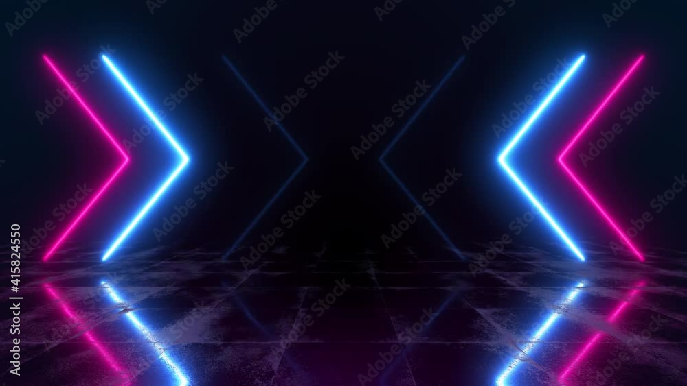 Abstract neon lights background animation. Blue and pink laser animation for sci-fi futuristic concept. Colorful illumination with reflection on the floor. Seamless loop. Abstract neon lights background animation. Blue and pink laser animation for sci-fi futuristic concept. Colorful illumination with reflection on the floor. Seamless loop.