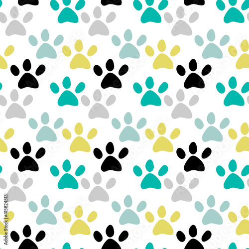 Fototapeta Naklejka Na Ścianę i Meble -  Vector seamless pattern with cat footprints. Can be used for wallpaper, web page background, surface textures.
