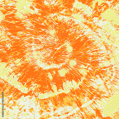 Vector Flower. Ethnic Texture. Orange Craft Art Ornament. Yellow Hippie Fabric. Tie Dye pattern. Psychedelic Art. Vector Shirt Print. Tie Dye Spiral. Boho Fashion. Batik Brush.