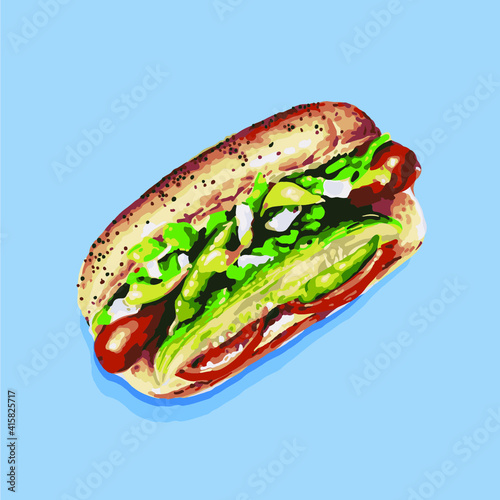 illustration vectorielle d'un sandwich à la saucisse