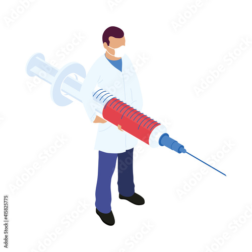 doctor with syringe vaccine isometric icon