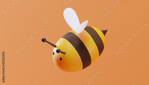 Cute bee in cartoon style. 3D illustration. Vector