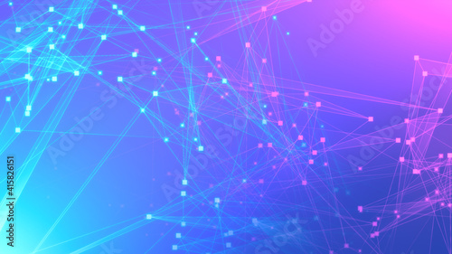 Abstract purple blue polygon tech network with connect technology background. Abstract dots and lines texture background. 3d rendering.